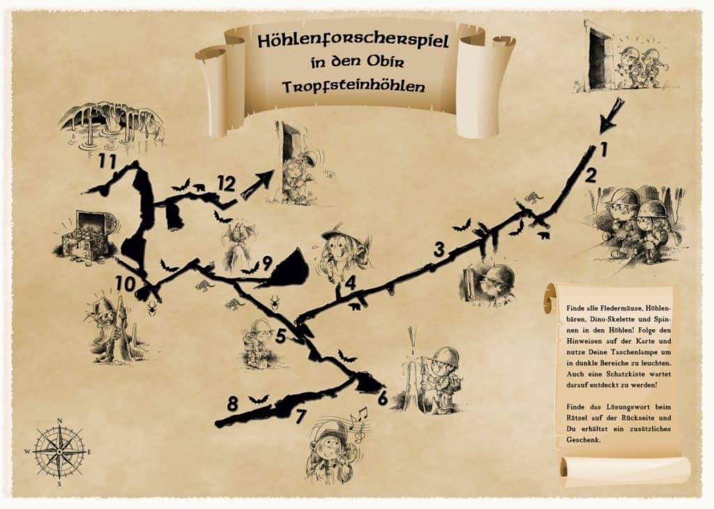 Schatzkarte Kinderprogramm Tropfsteinhöhlen Obir in Südkärnten