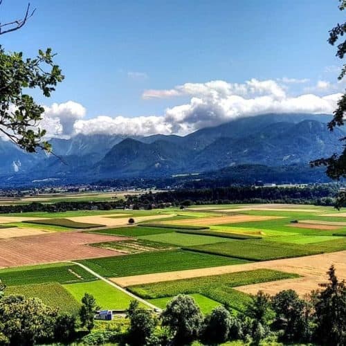 Aussichtspunkt Karawankenblick bei Wanderung durch Tierpark Rosegg