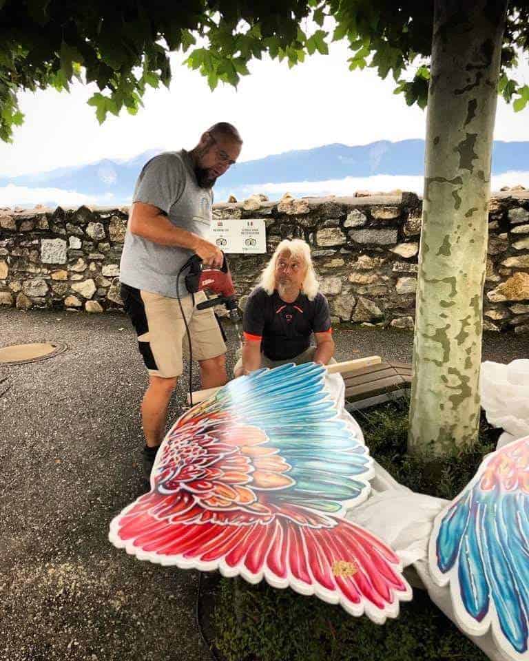 Montage Flügel Fotowand auf Burgruine Landskron Kärnten