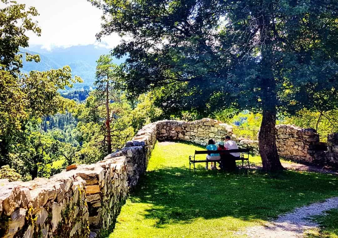 Schattiger Rastplatz bei Spaziergang durch Tierpark Rosegg in Kärnten