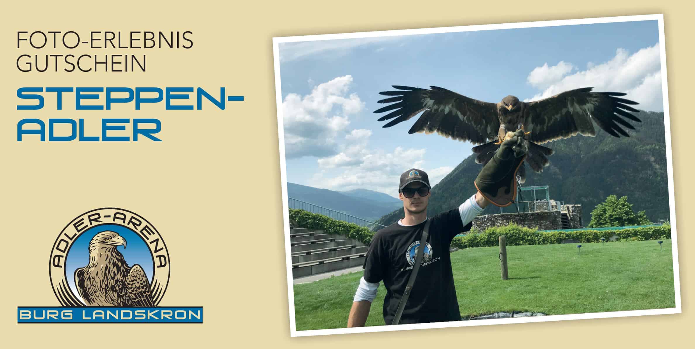 Gutschein für Foto mit Steppenadler auf Adlerarena Burg Landskron in Kärnten als Geschenksidee für Urlaub in Österreich