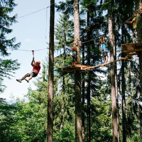 Flying Fox im Kletterwald in Gallizien bei Wildensteiner Wasserfall in der Urlaubsregion Klopeinersee in Südkärnten - Ausflugsziel in Österreich.