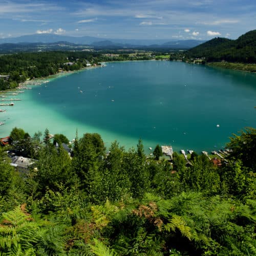 Klopeinersee in Südkärnten - Bezirk Völkermarkt in Österreich. Badesee und Ausflugsort in Kärnten.