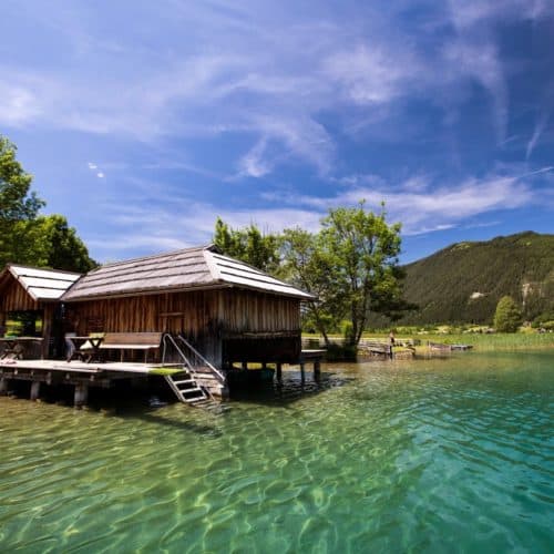 Badestrand am Weissensee in Kärnten, Österreich