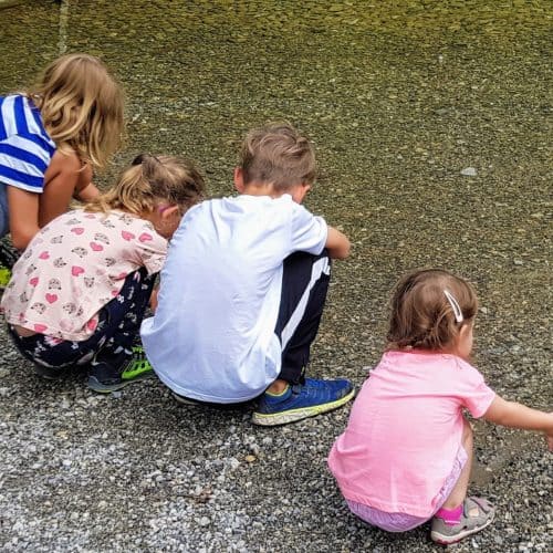 Kleine Gewässer begeistern Kinder entlang der Großglockner Hochalpenstraße zwischen Kärnten und Salzburg in Österreich