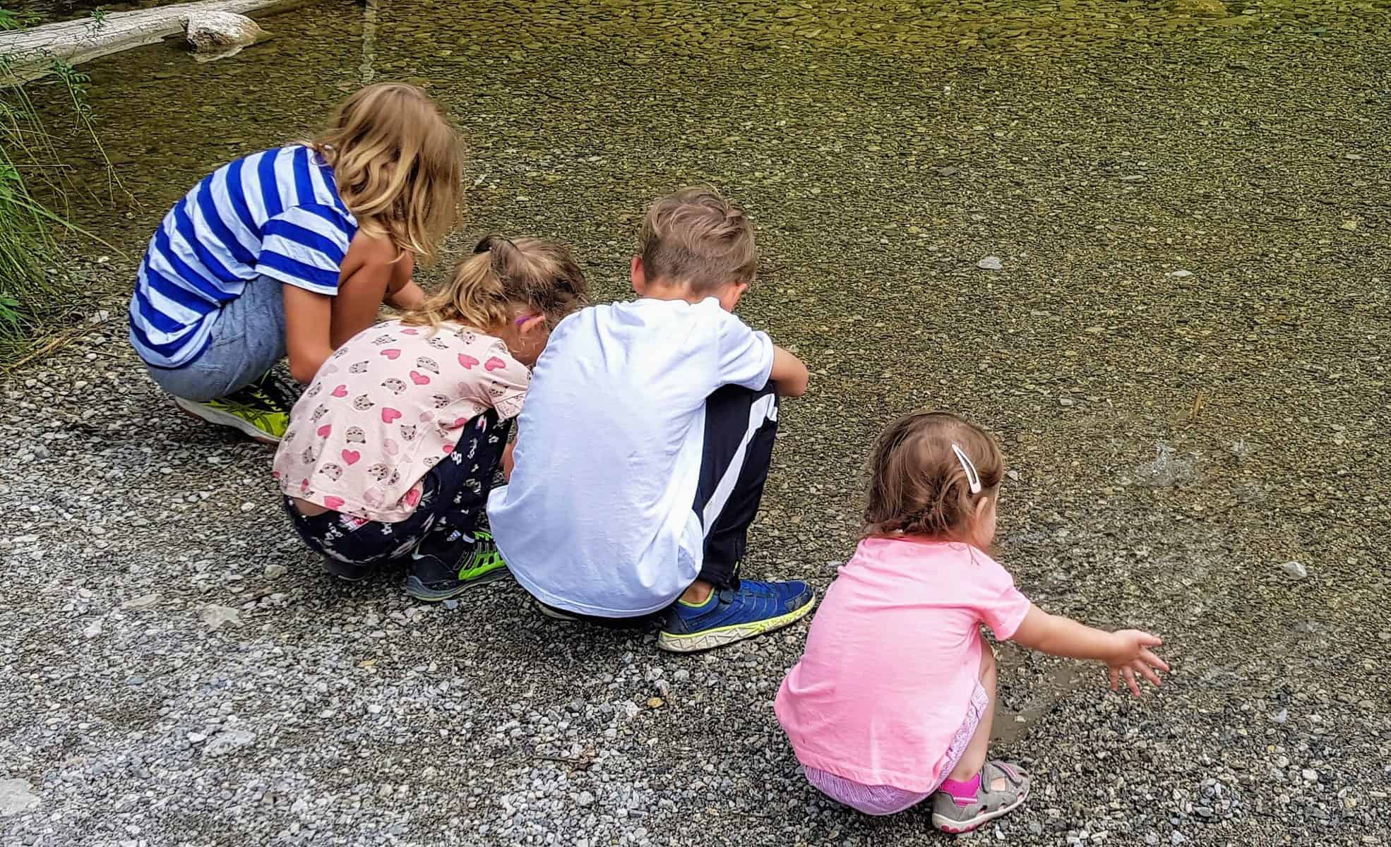 Kleine Gewässer begeistern Kinder entlang der Großglockner Hochalpenstraße zwischen Kärnten und Salzburg in Österreich