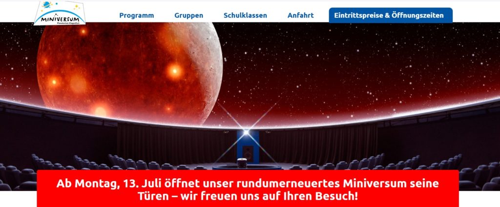 Miniversum - früher Planetarium. Ausflugsziel schlechtwettergeeignet Klagenfurt - Screenshot Website Miniversum - früher Planetarium. Ausflugsziel schlechtwettergeeignet Klagenfurt